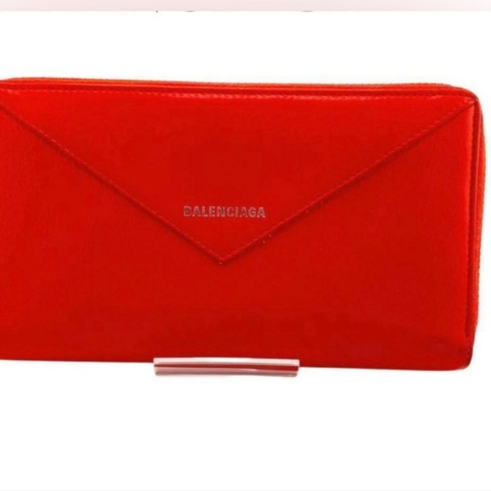 Balenciaga Red Leather Wallet Envelope Clutch full inclusion - Picture 1 of 10
